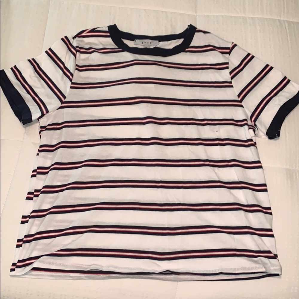 short sleeve red,white, and navy tee